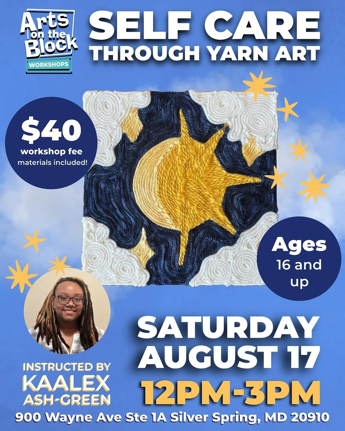 Discover the soothing and meditative practice of yarn art! 🧶 ✨

This unique workshop is designed to help you prioritize self-care while engaging in a creative and therapeutic activity. During this session, participants will explore the calming and e