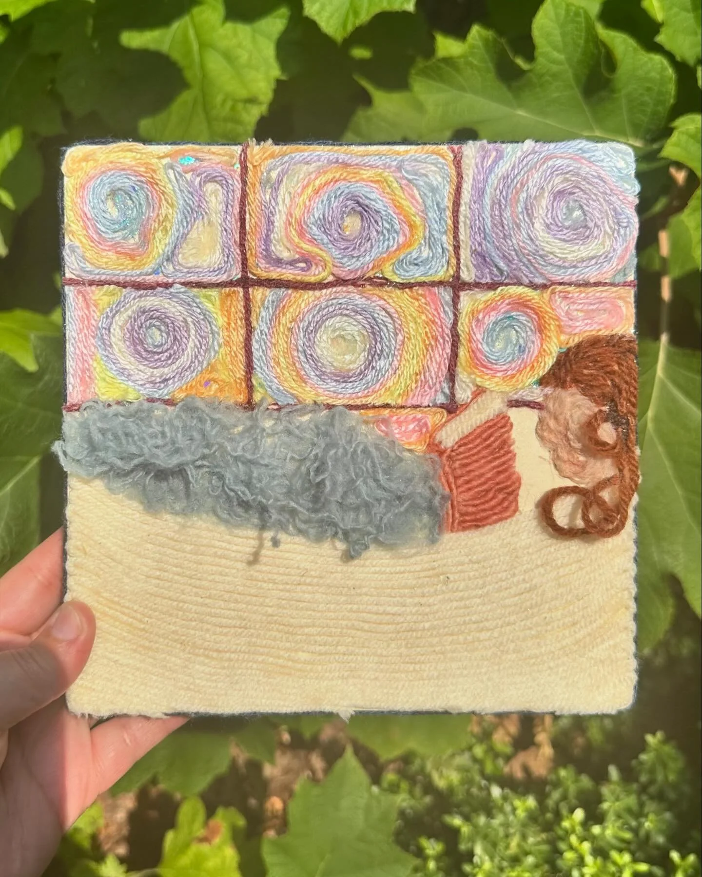 Client Artwork, Yarn Painting on Wood Panel 🛁🫧#artworkshop #yarnpainting #fiberart