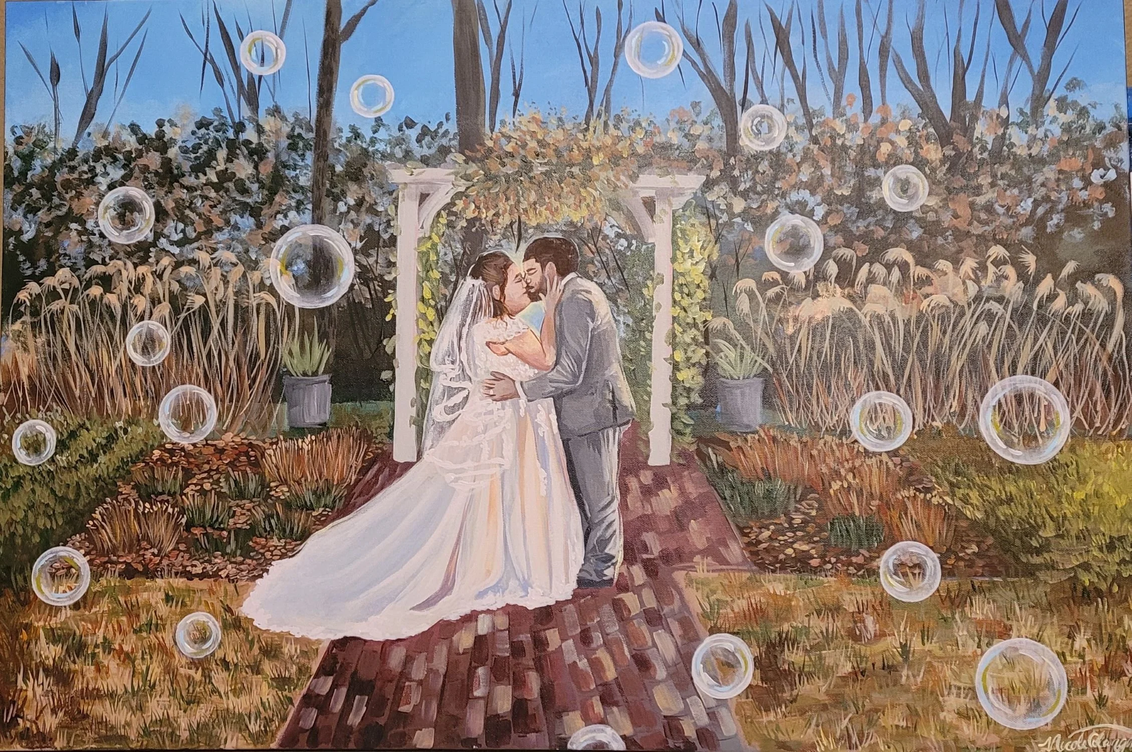 Annie and Noah Live Wedding Painting Lawrence Kansas Art by Nicole