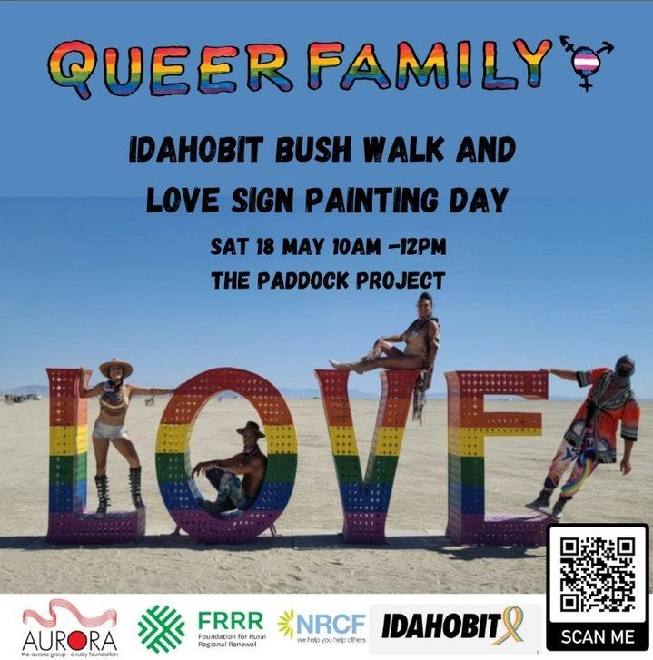 This Saturday, 18 May, Queer Family's IDAHOBIT Bush Walk and Love Sign Painting Day is happening! 
If you live in or around Mullumbimby you don't want to miss this amazing morning filled with community love while Mullum gets queered up for IDAHOBIT a
