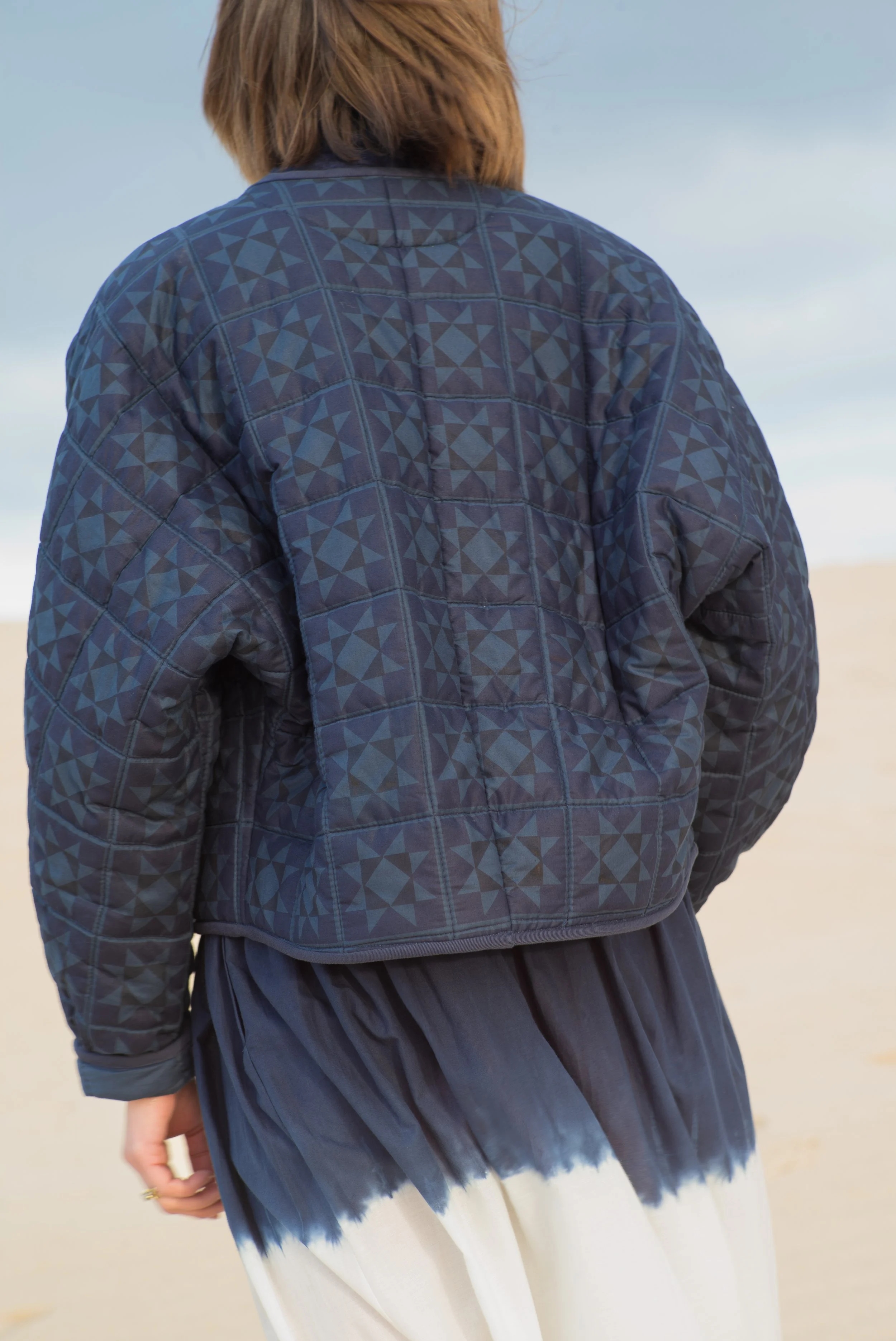 Emma Reversible Jacket - Blue with Orange Stripe Reverse, Navy Velvet