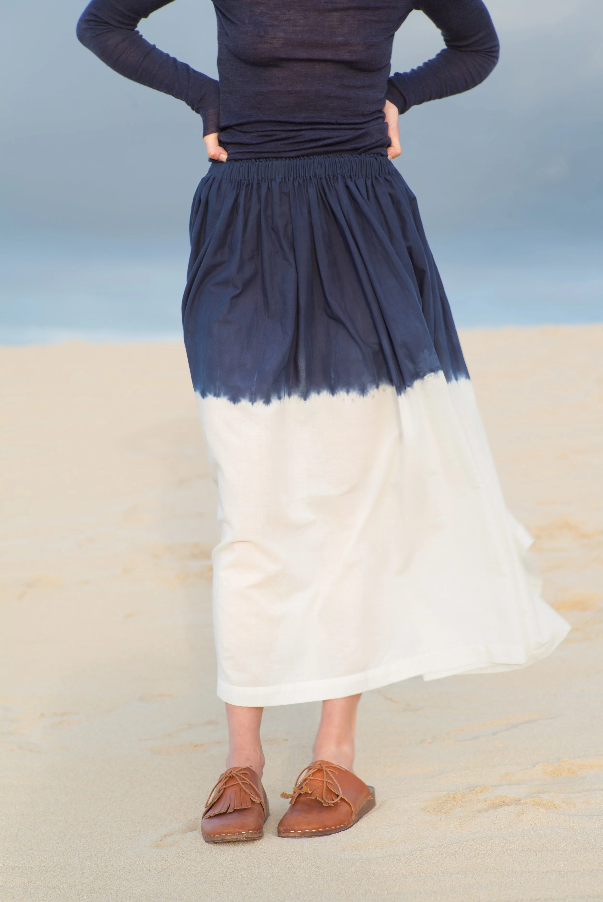 White & Blue Patchwork Belted Irregular Skirt main image 1