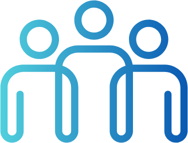 Illustration of three abstract human figures in varying shades of blue.