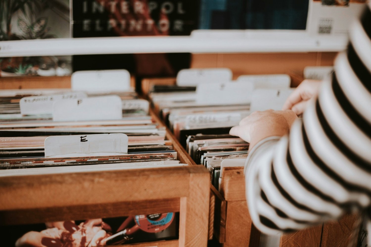 Records in a bargain bin