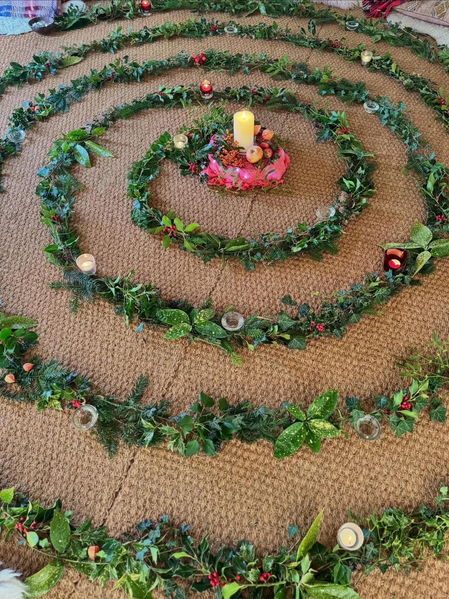 I walked the winter spiral this morning. Deeply emotional as my circle of sacred sisters held my hand as I wobbled, still unsteady on my left knee, and the grace and love in the yurt was palpable. At the centre I lit my candle. The flame was lilac ..