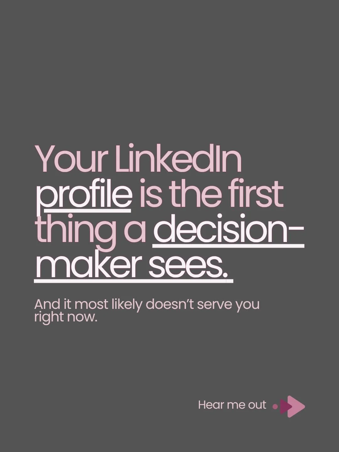 Your LinkedIn profile is the first thing a decision-maker sees. And it's most likely not serving you!

Most profiles fail that test. Not because the person isn't talented. But because the profile doesn't communicate value fast or clear enough.

This 