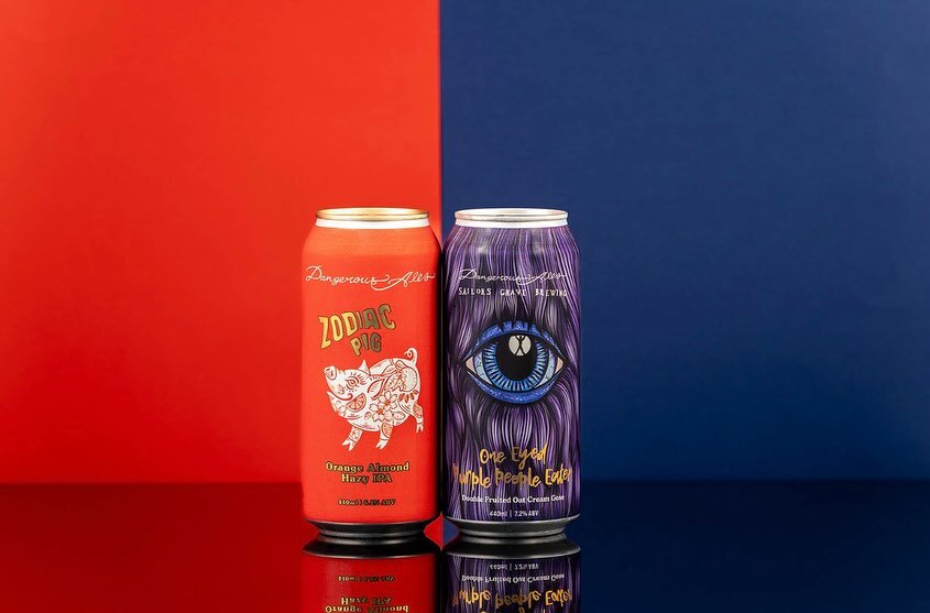 2 new releases dropped this week ⚡️🍻

One Eyed Purple People Eater 👁️Our third collaboration with @sailorsgravebrewing  A a double fruited oat cream gose brewed with wheat and oat, milk sugar, blackberries and beetroot.

Zodiac Pig 🐷- The reopened