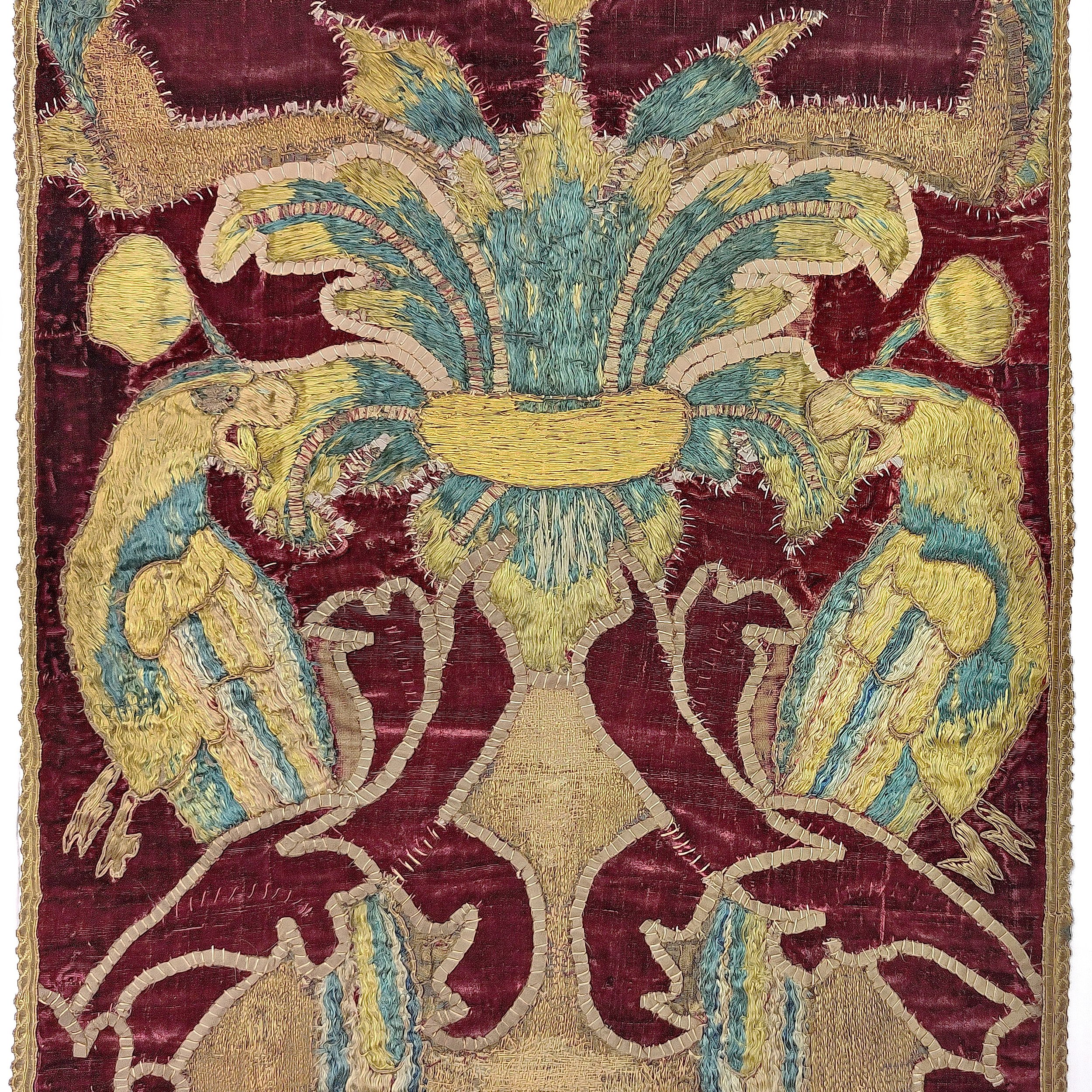 Applique 17th century Portuguese velvet pilaster hangings pair 6.jpg