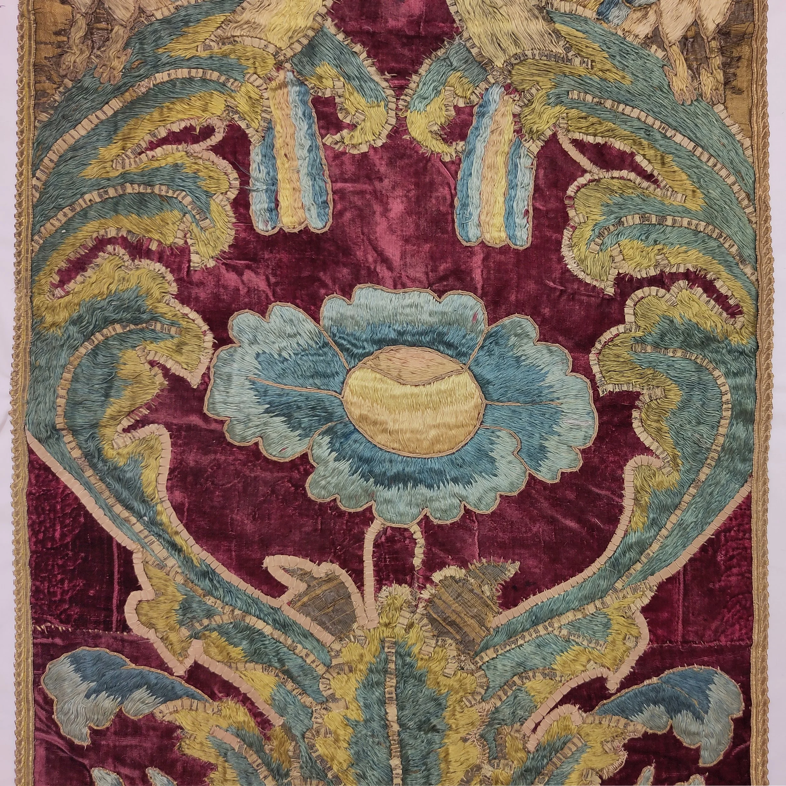 Applique 17th century Portuguese velvet pilaster hangings pair 2.jpg