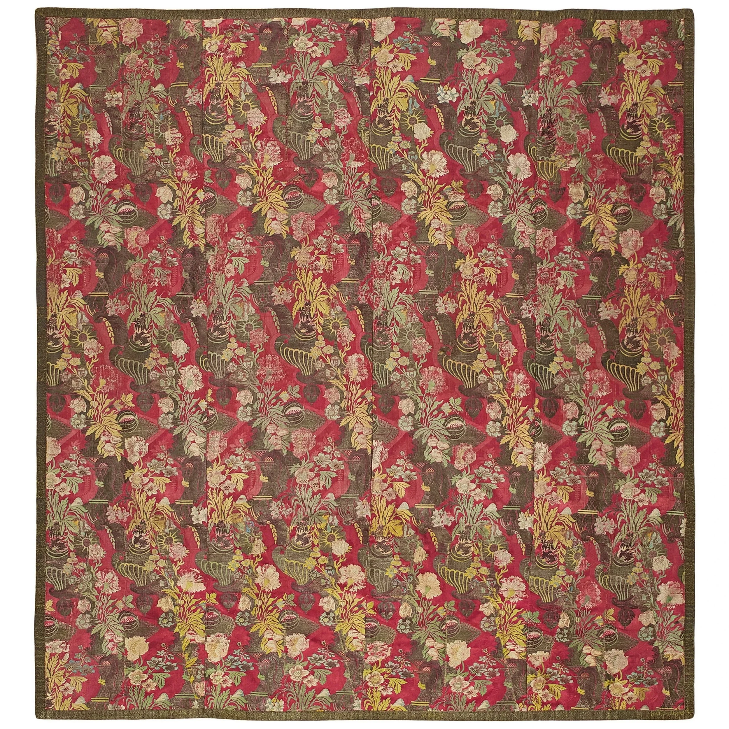 antique textiles Bizarre silk silk brocade 18th century fashion 18th century silk 18th century textiles Italian silk French silk woven textile damask red silk vases interior design Textile Antiques Joseph Sullivan