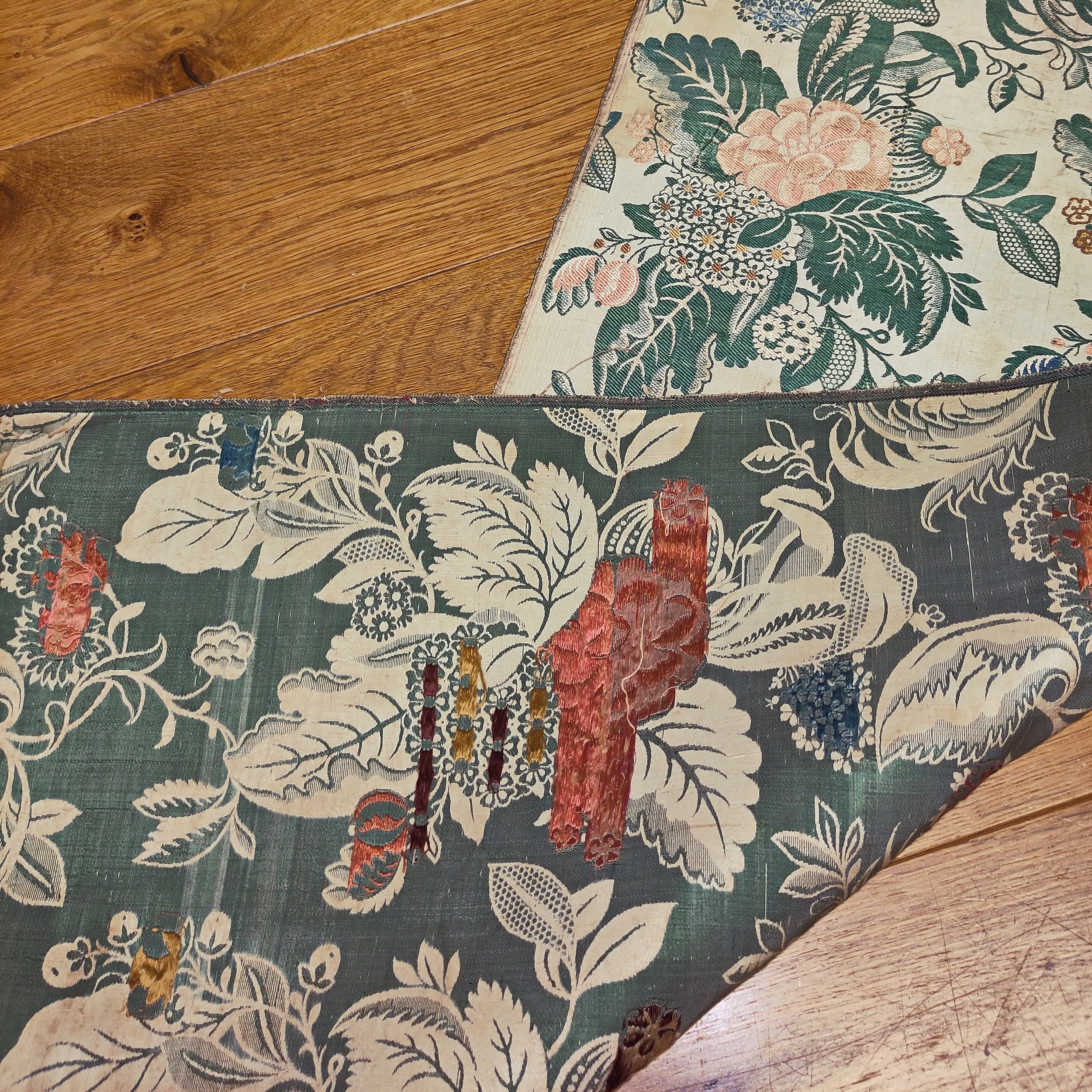 Silk 18th century Spitalfields naturalistic brocade framed 6.jpg