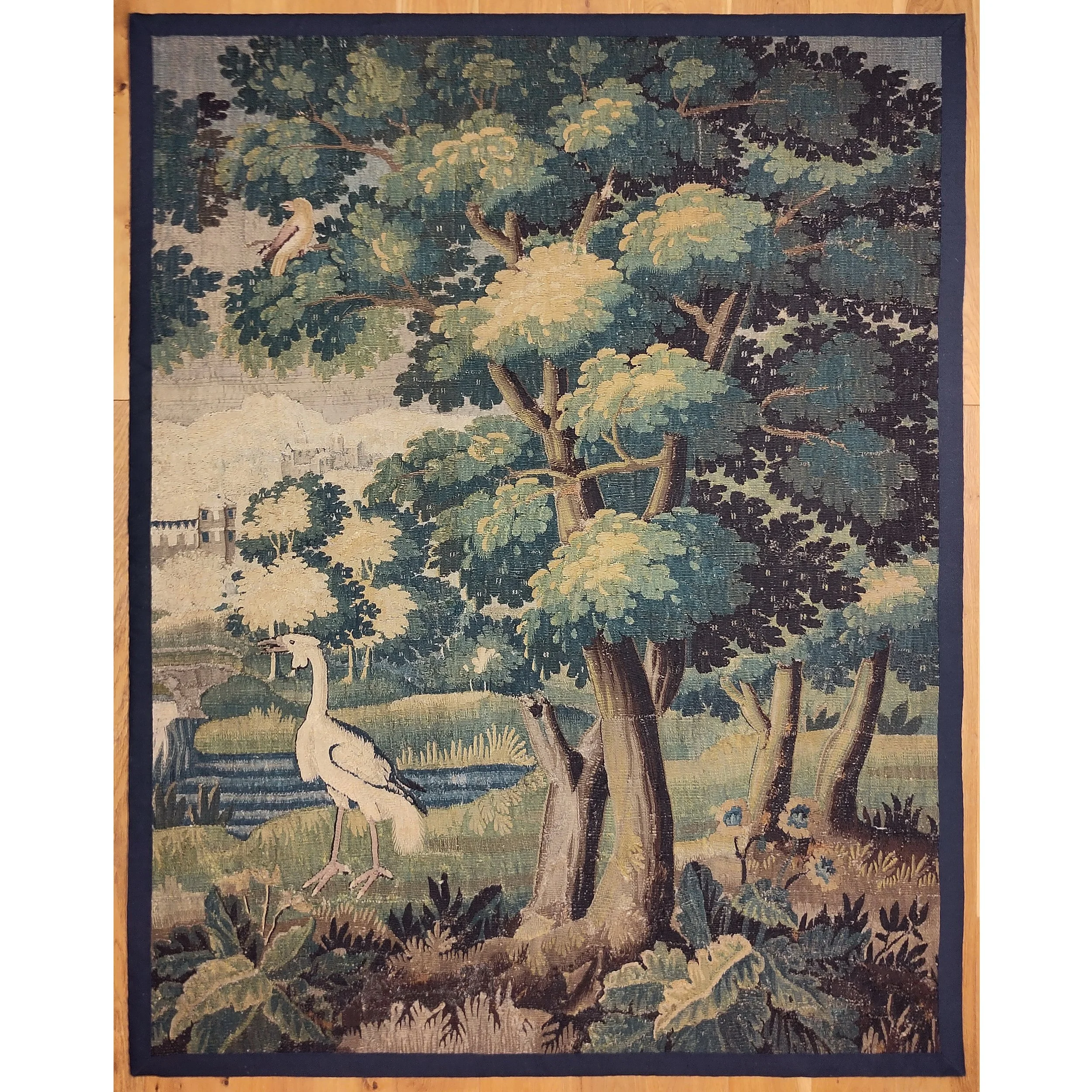Tapestry Aubusson verdure circa 1700 cranes pair B 1.jpg