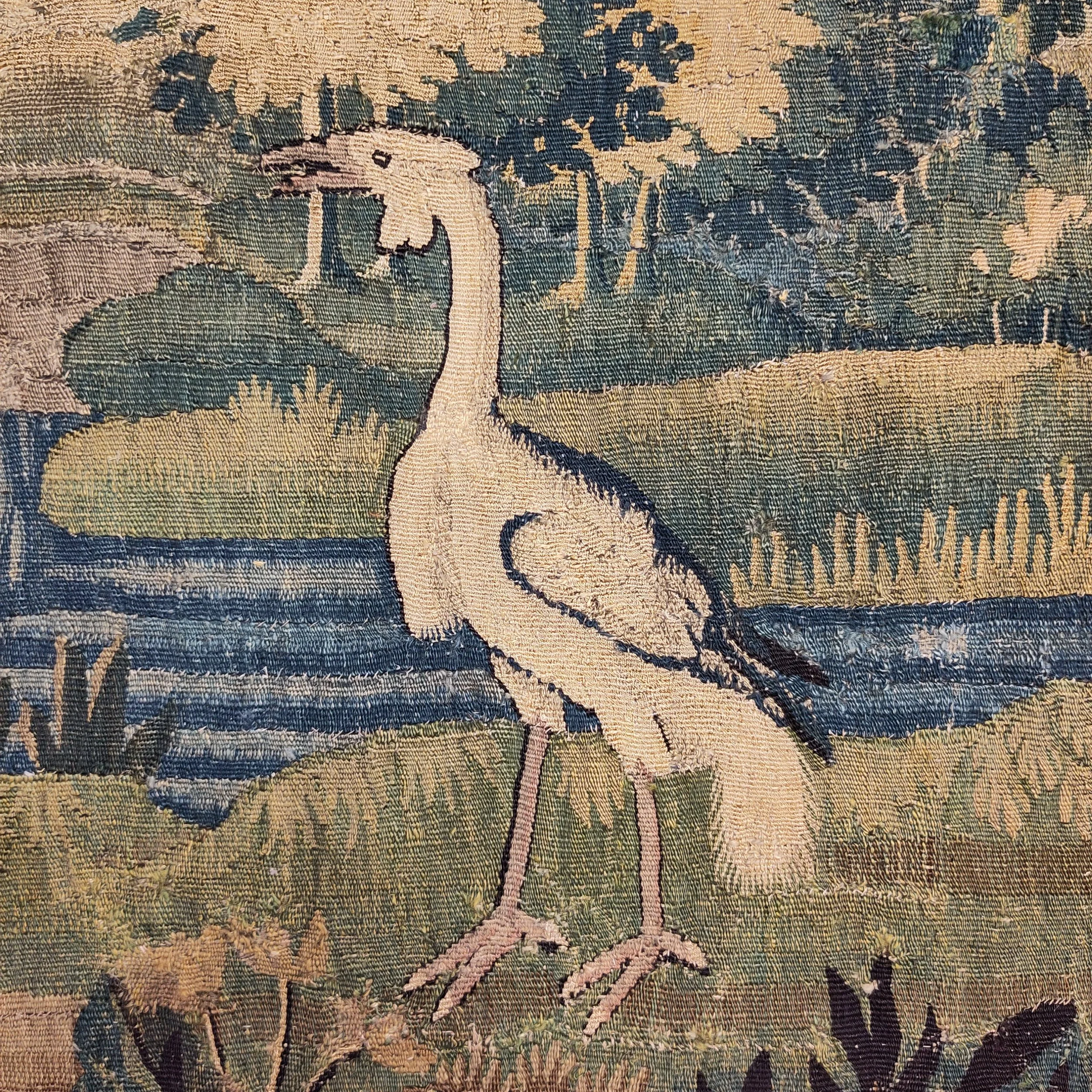 Tapestry Aubusson verdure circa 1700 cranes pair B 2.jpg