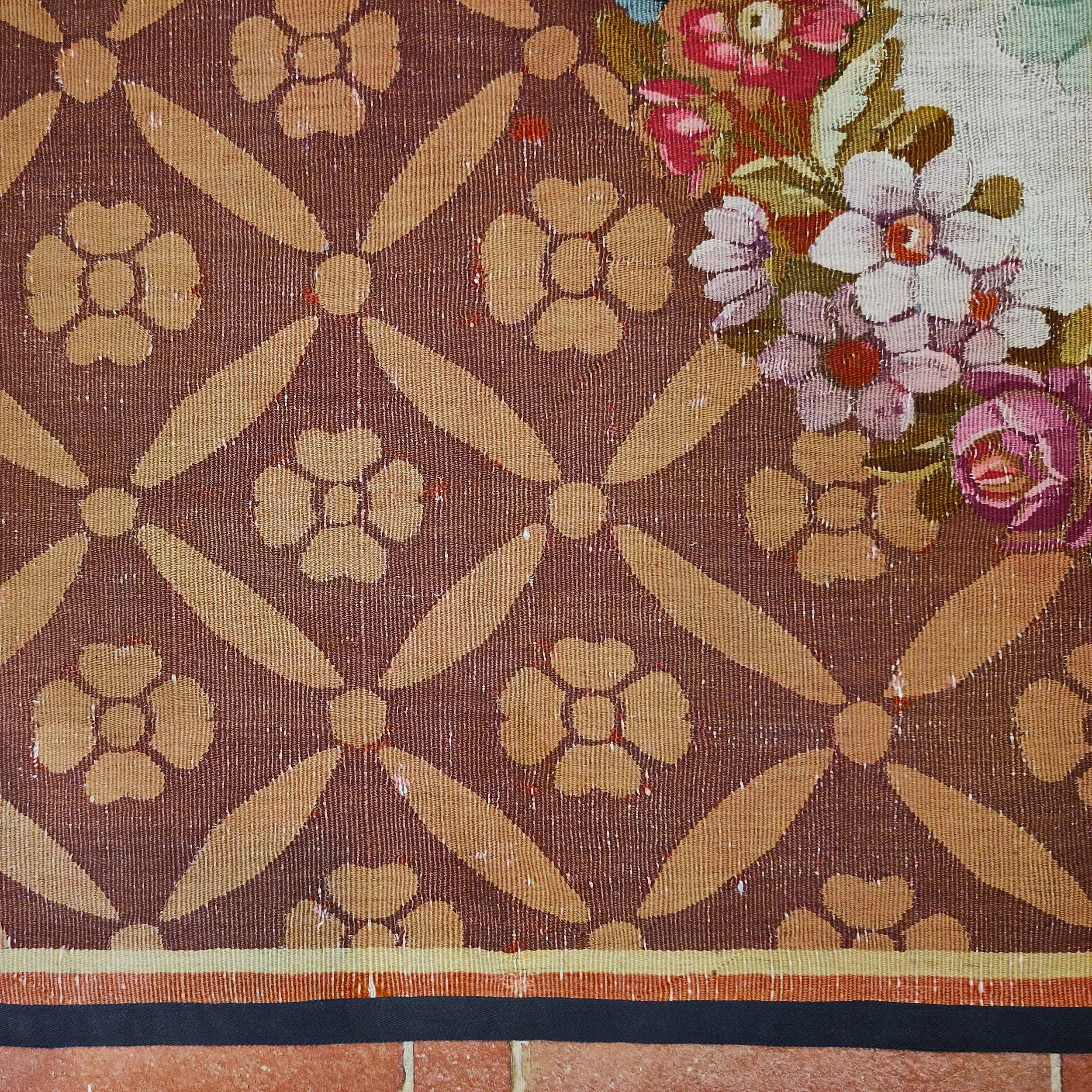 Rug 19th century Aubusson tapestry flowerheads 4.jpg