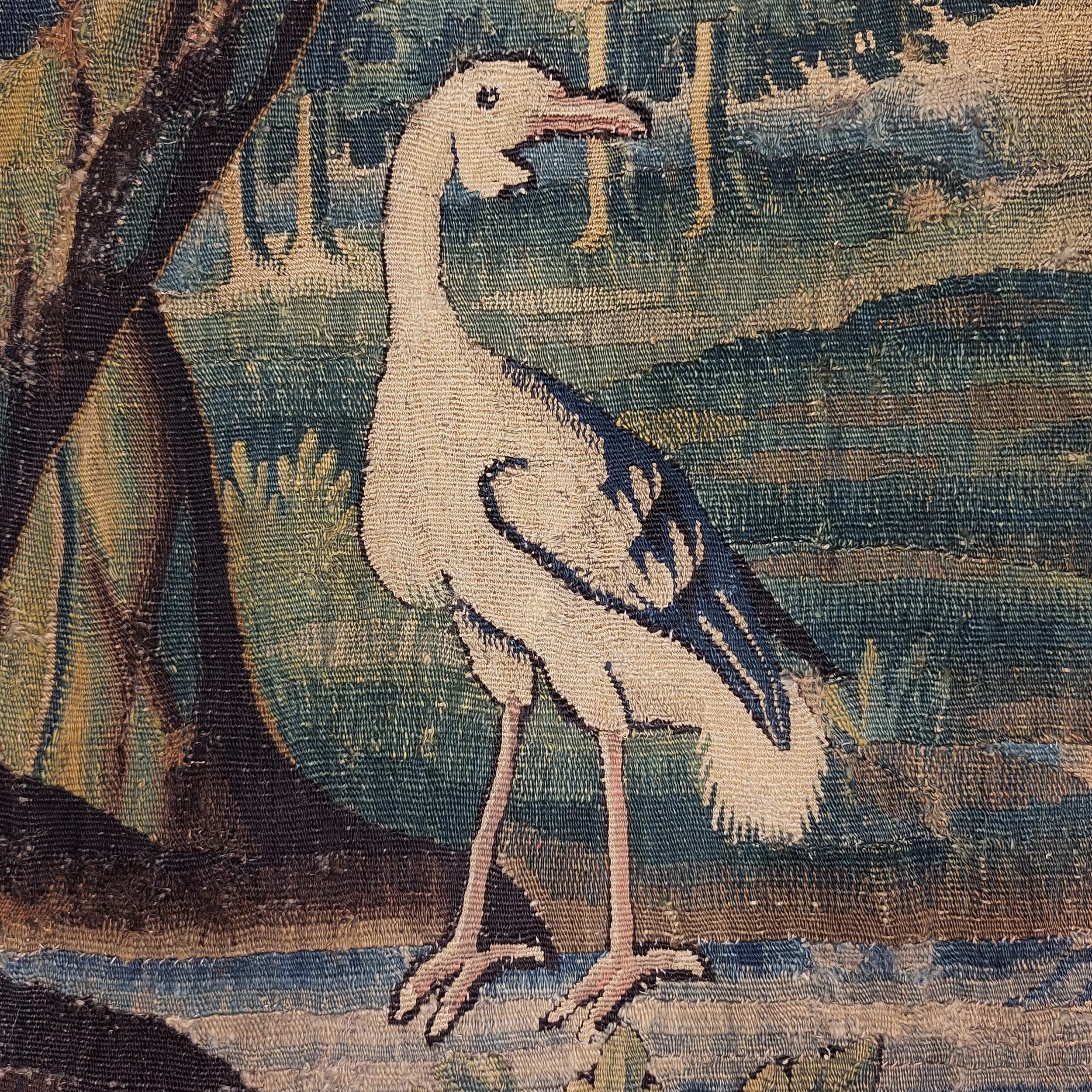 Tapestry Aubusson verdure circa 1700 cranes pair A 2.jpg