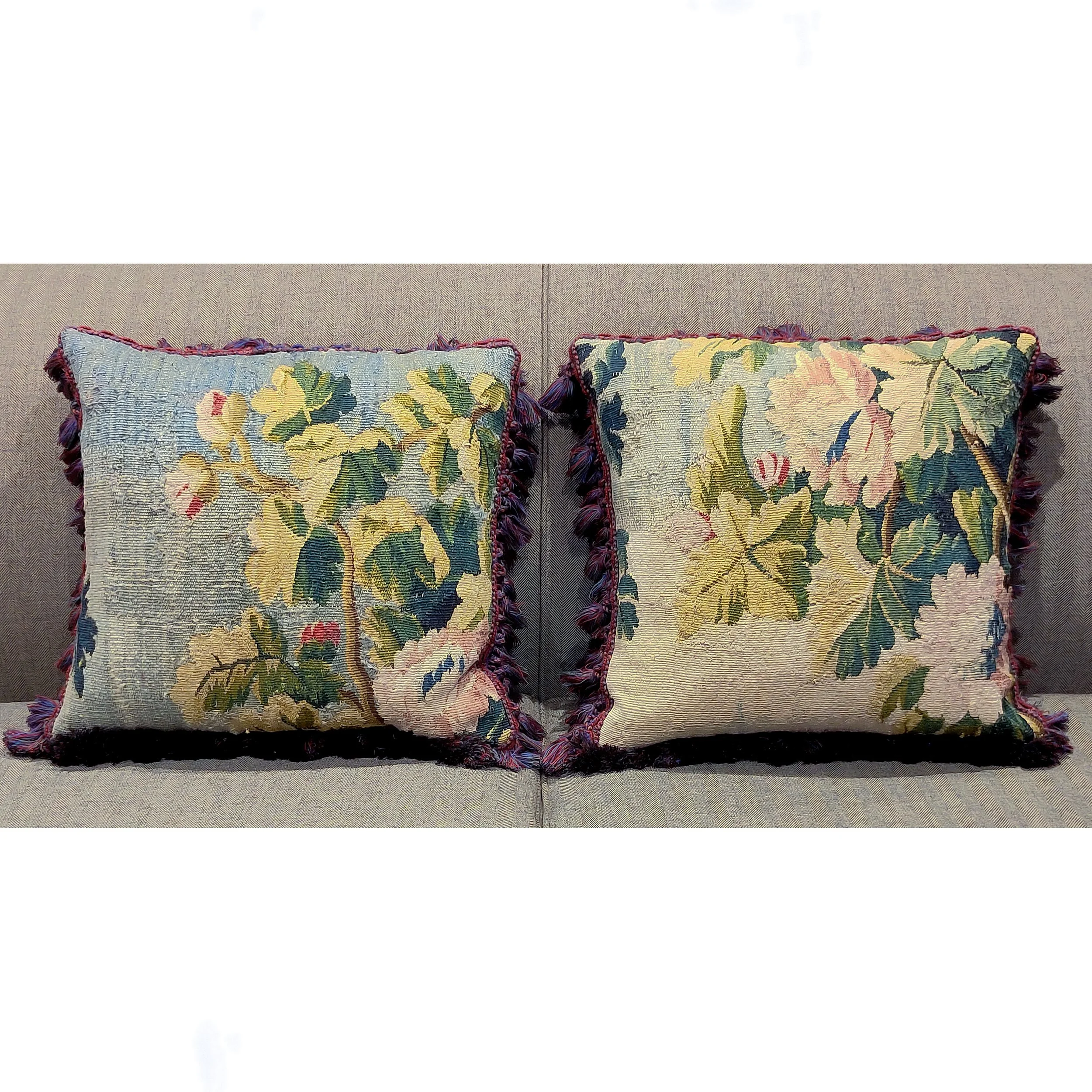 antique textiles cushions antique tapestry interior design 18th century tapestry Aubusson tapestry verdure exotic flowers tapisserie 18th century tapestry Textile Antiques Joseph Sullivan