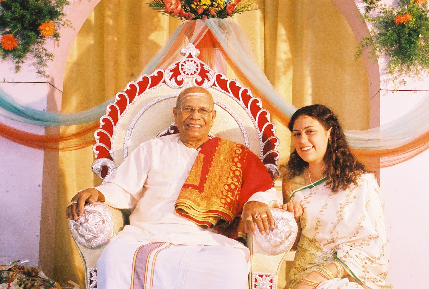  Guruji's 90th birthday (photo by Joan Schaffer, Mysore 2005). 