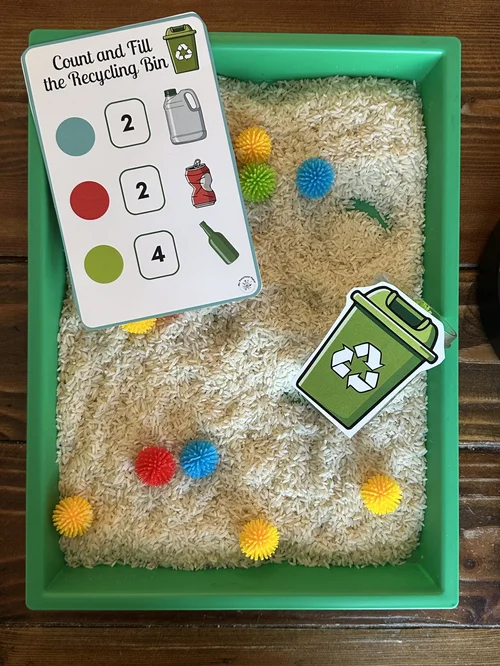 Earth Day Count and Fill Sensory Bin — My Preschool Place
