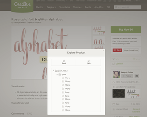Creative Market product interface showing design assets in Canva
