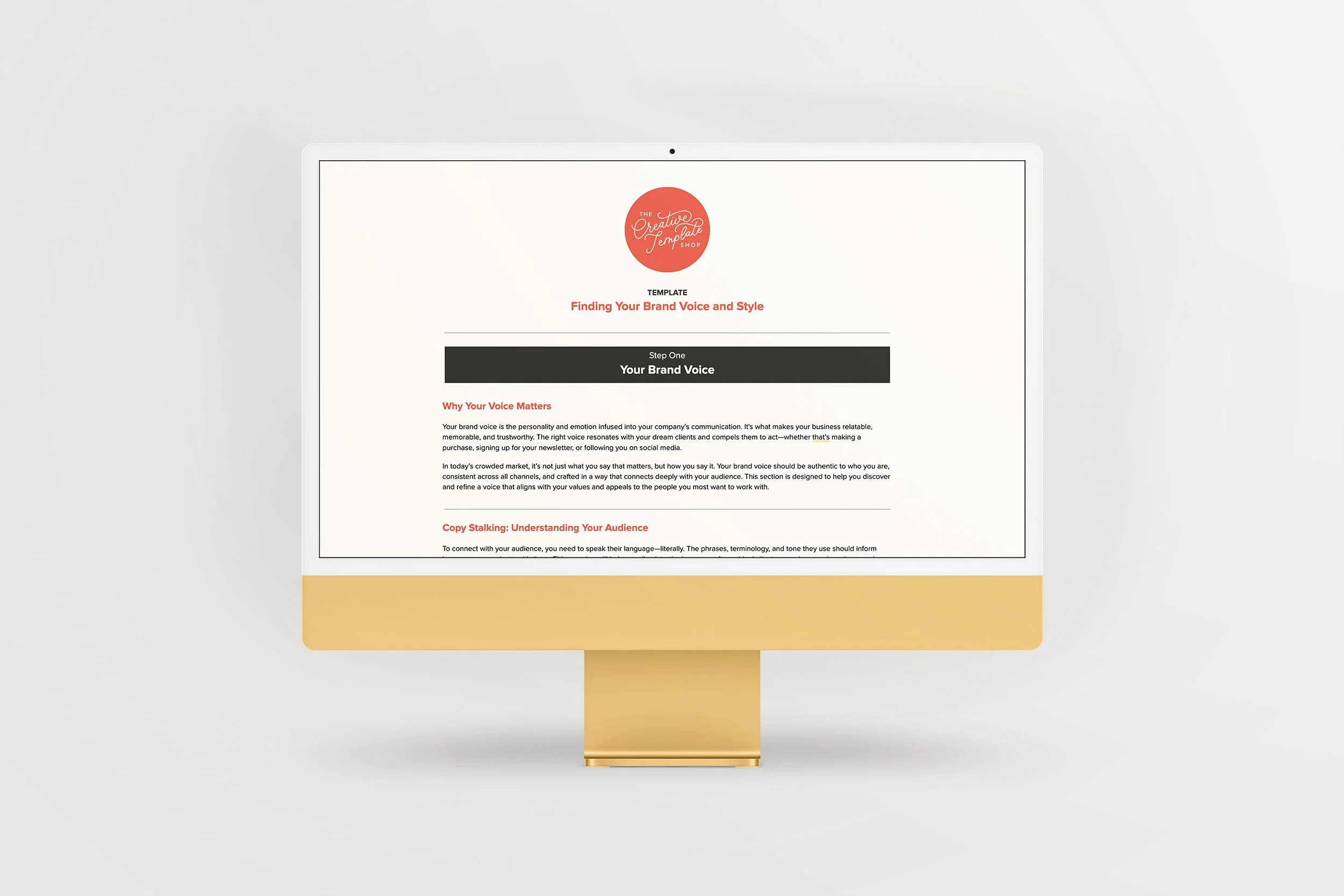 Google doc template on yellow iMac screen