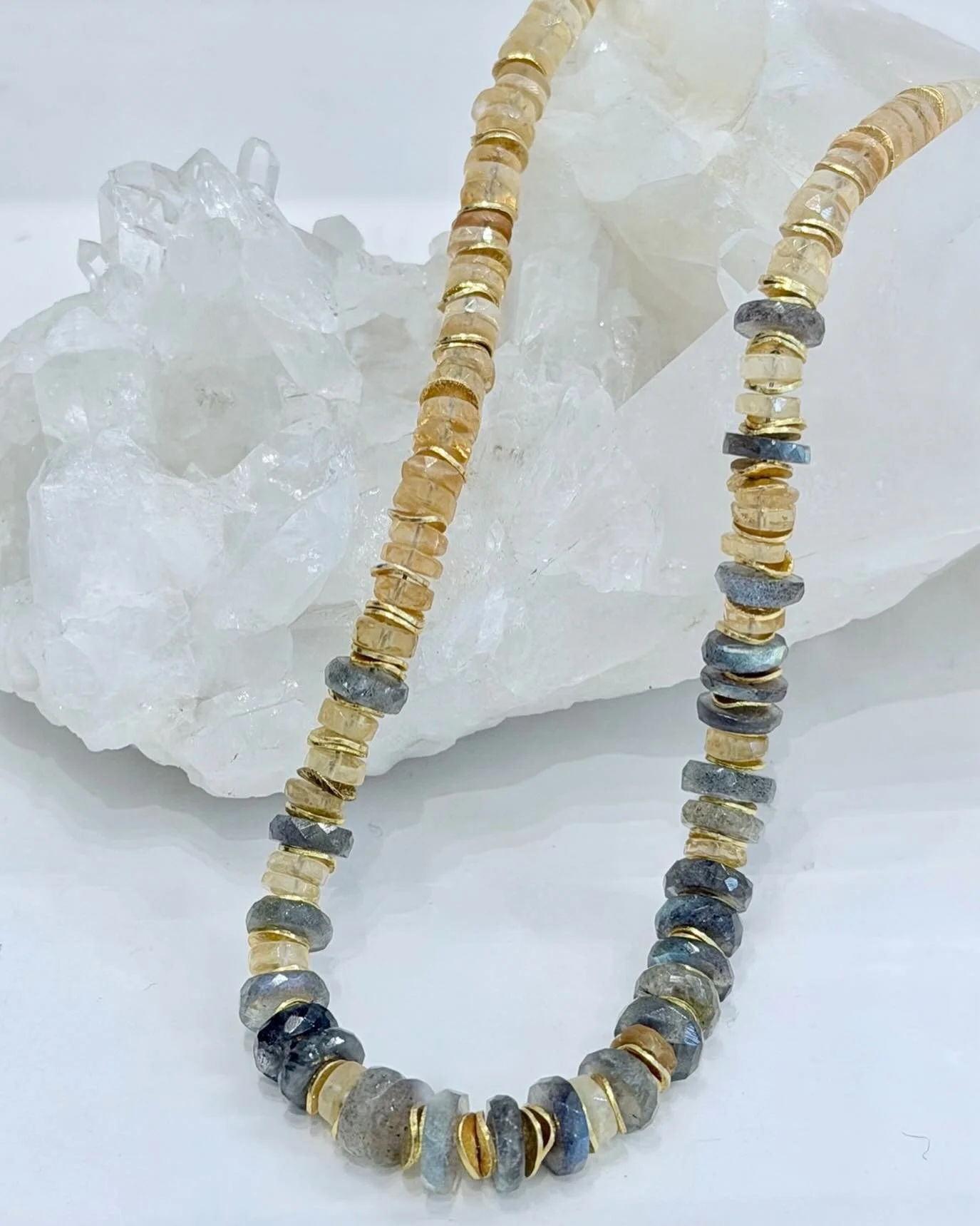 Labradorite Citrine handcrafted beautiful necklace with accents of 18 karat gold vermeil.