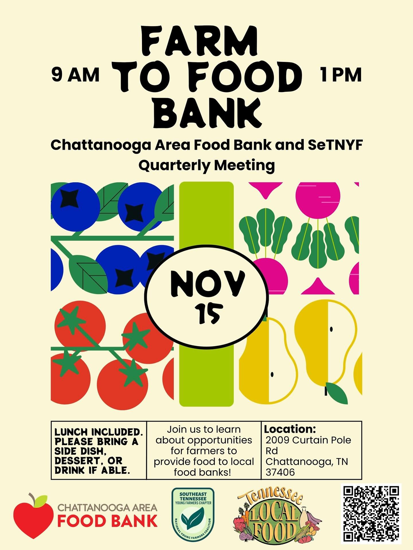 In this time of uncertainty regarding food assistance programs, it is especially pressing to invest in our local food system and partner with our neighbors. Join us Saturday, November 15 at the Chattanooga Area Food bank to hear how farmers can suppo