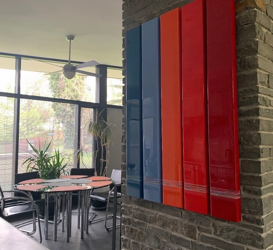Sold. I&rsquo;m thrilled to see my Tall Colourscape Set so beautifully installed in this designer&rsquo;s home. It is very gratifying to have it so appreciated and enjoyed. #interiordesigners #artinstall #colour #colourscape #colourpop
