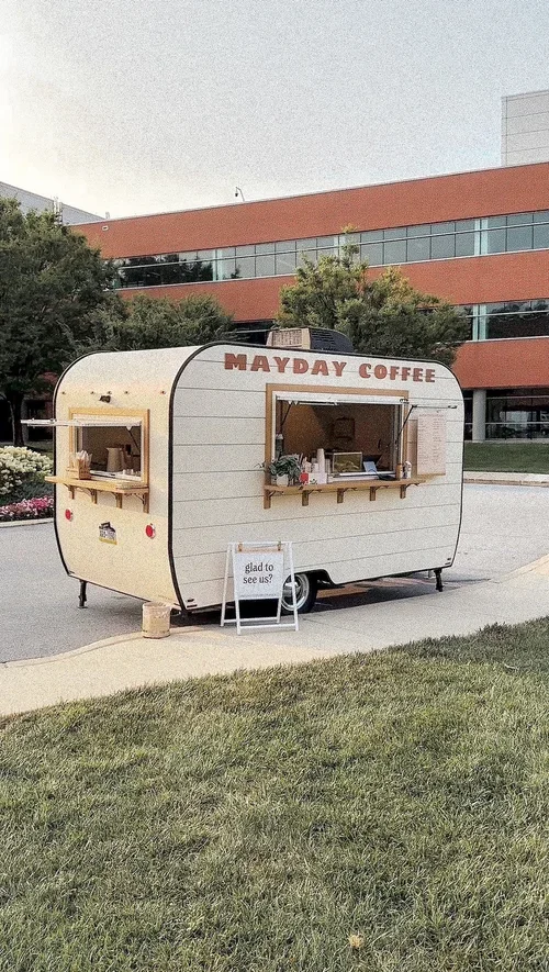 Mayday Coffee mobile coffee trailer set up for corporate catering event