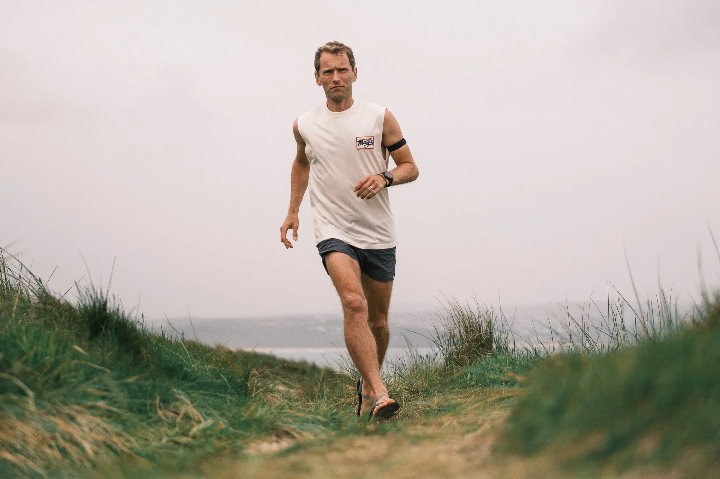 jamie running in wildsole sandals