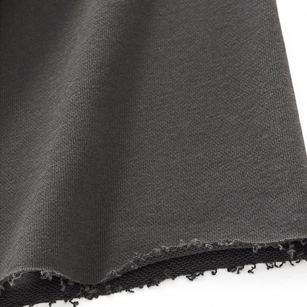 Cropped terry T-shirt, Terry crop top, Fitted cropped tee, Block color crop top, Charcoal gray cropped T-shirt, Raw hem crop top,