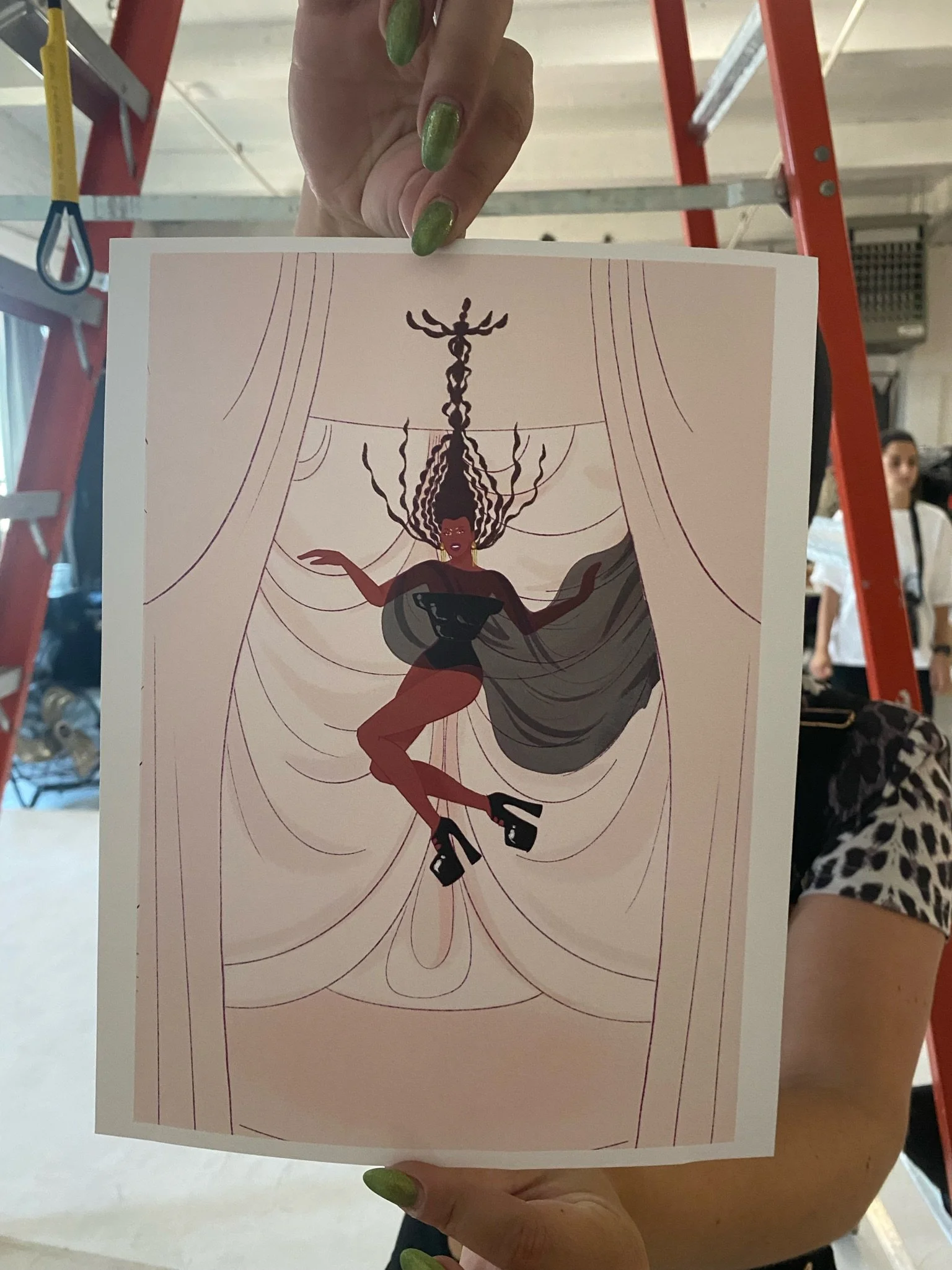 The goal was to make it look like she’s hanging by a chandelier of hair. (mock-up by @Plastik)