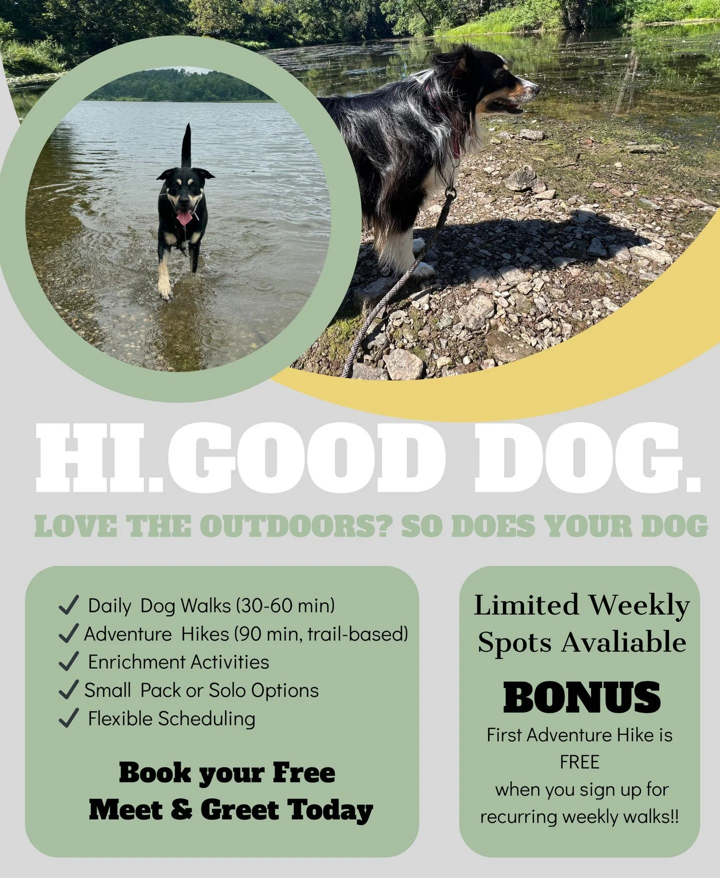 🐾 FREE HIKE ALERT 🐾⁠
⁠
Book recurring weekly walks and your pup&rsquo;s first adventure hike is FREE! Our treat for awesome dogs who love the trail life.⁠
⁠
📍 Serving Doylestown + nearby⁠
📆 Limited weekly spots &mdash; don't miss out!⁠
Call, text