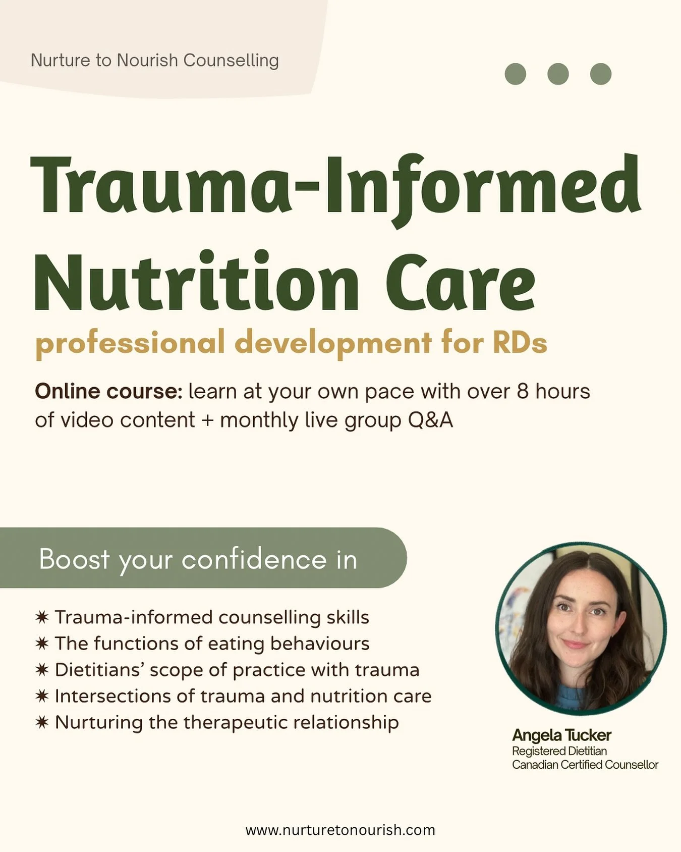 💻 Course Launch! 

Are you a dietitian looking to learn how to integrate trauma-informed care into your practice? 

If so, you might enjoy my new course: Trauma-Informed Nutrition Care: Professional Development for RDs! 

It is a mix of self-paced l