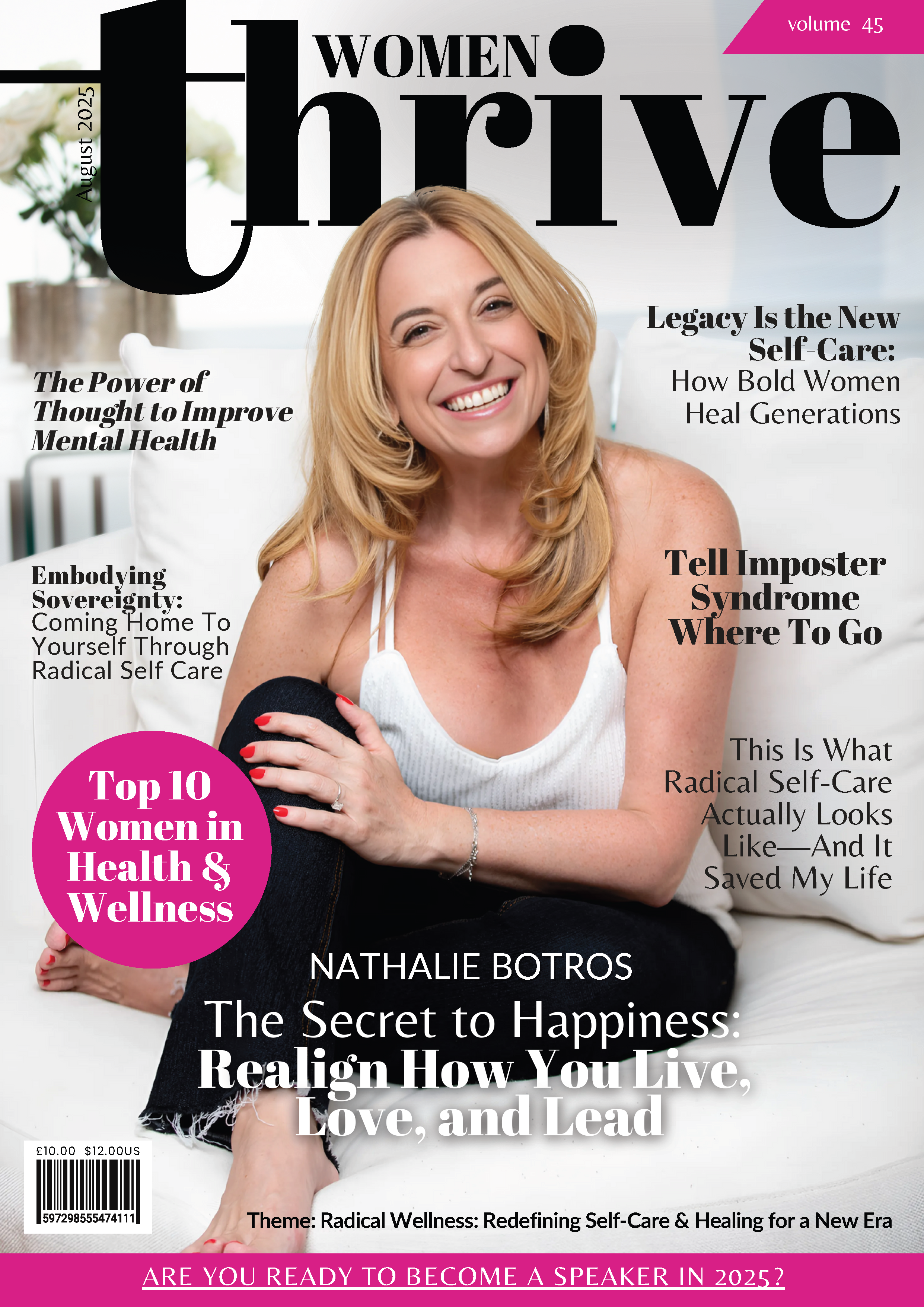 Nathalie Botros featured on Women Thrive magazine cover (August 2025)