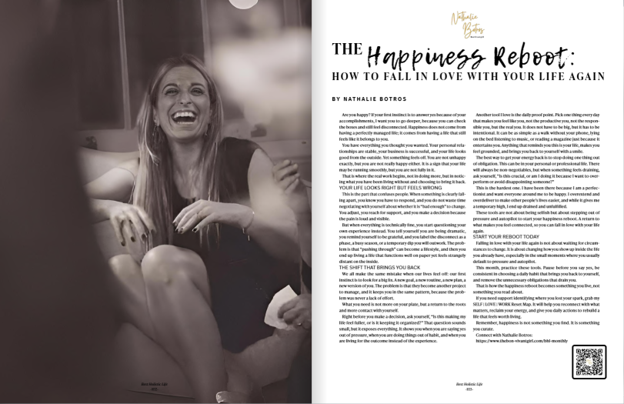 Nathalie Botros article “The Happiness Reboot” in Best Holistic Life July 2026 issue.