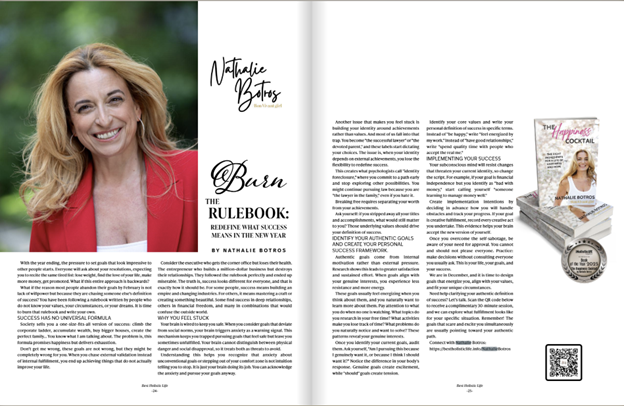 Best Holistic Life Magazine article written by Nathalie Botros, The Bon-Vivant Girl and Happiness Activator, with her article about redefining success in the new year.