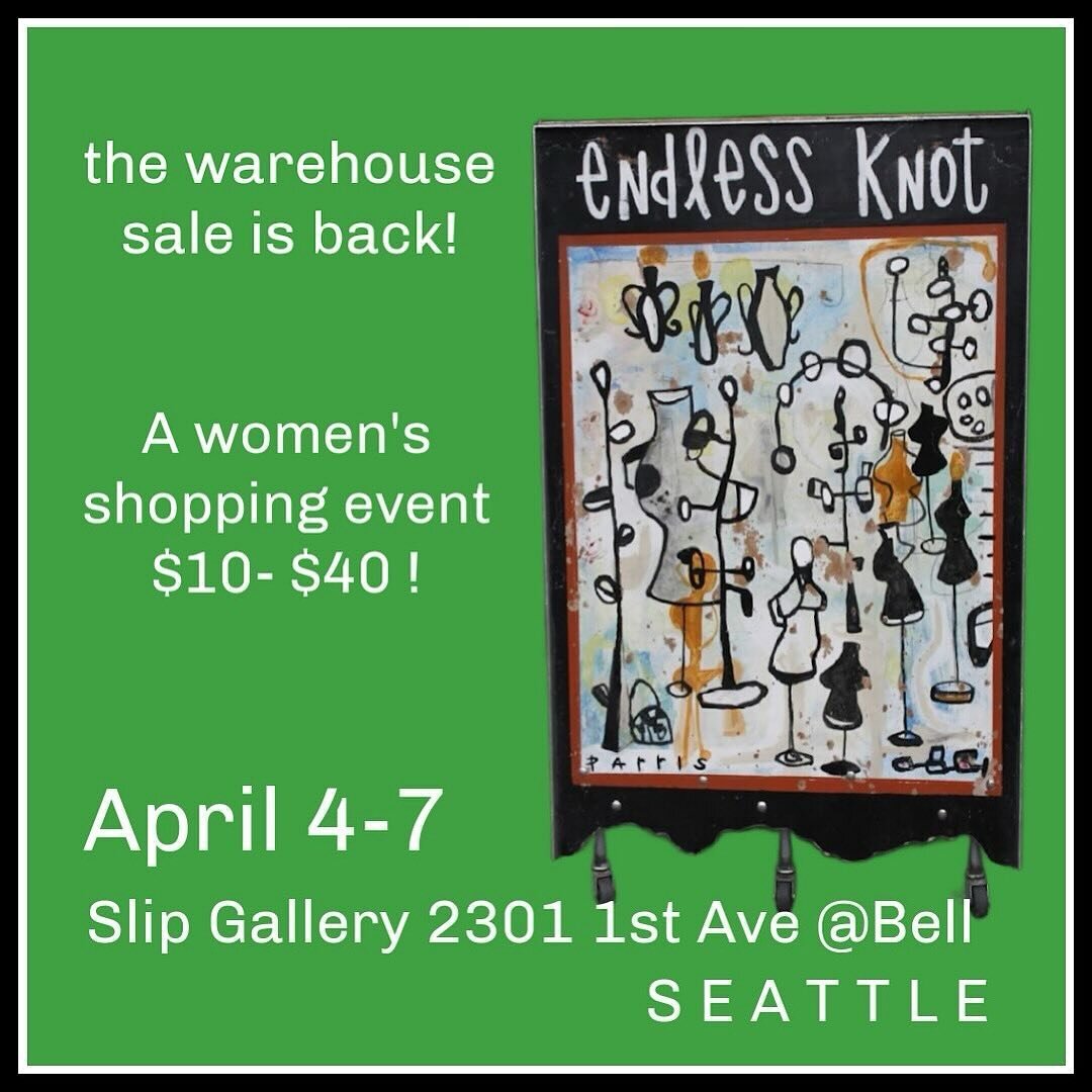Put together your spring wardrobe and have some fun! After 4 long years, Lark (formerly the beloved Belltown store Endless Knot) is bringing back their popular warehouse sale, and we're excited to host it at Slip in between art exhibits. ❤️ A portion