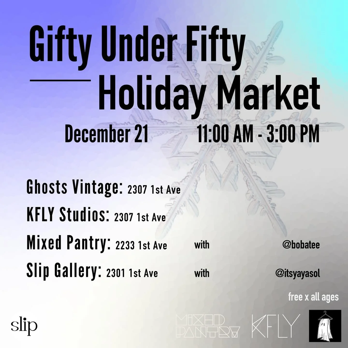 Mark your calendars, because we have a really special collab event happening on the Winter Solstice! Join us for the "Gifty Under Fifty" holiday market on 12/21, spanning across four businesses at 1st &amp; Bell and showcasing the work of 2