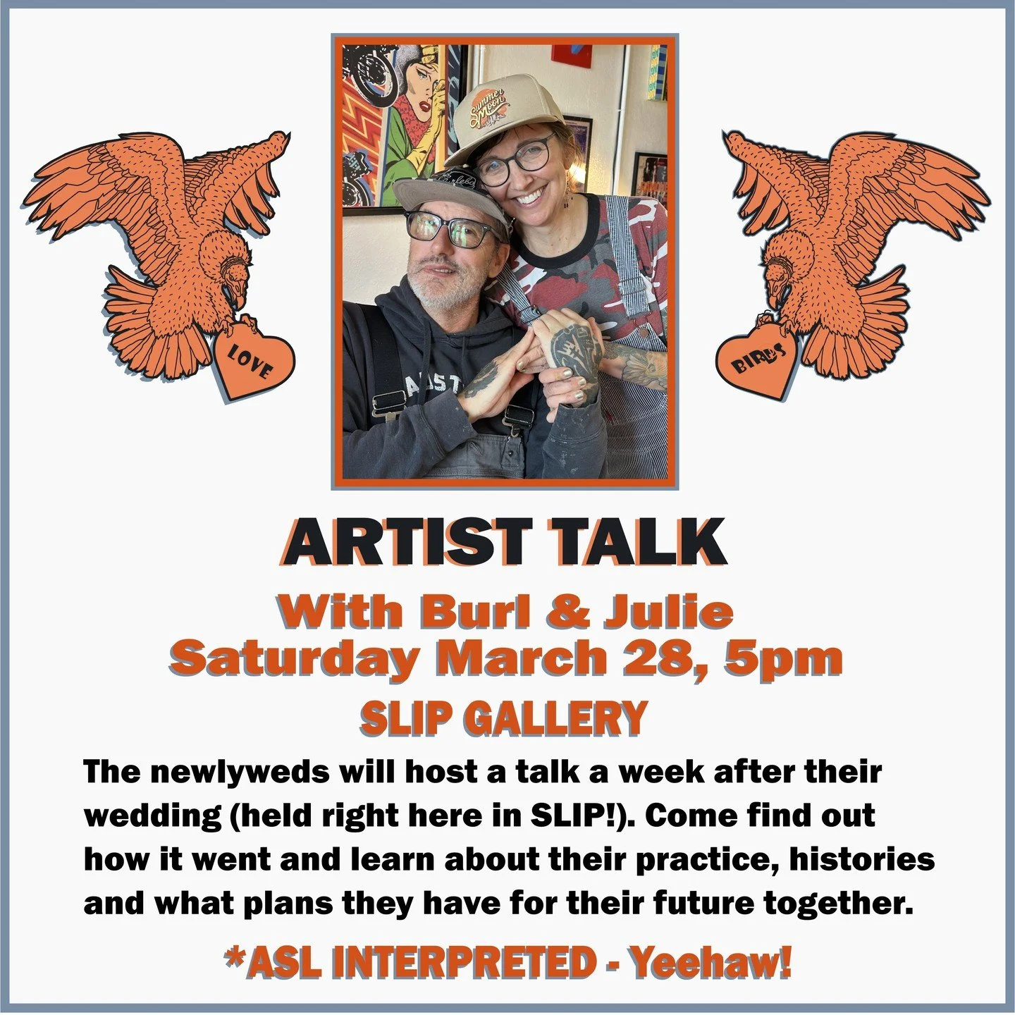 Stop by Slip this Saturday at 5PM for an artist talk with exhibitors @burl.norville.art and @juliejuliereadread! View the exhibit, enjoy some refreshments, find out more about the artists' process and journey, ask them about their Port Townsend studi