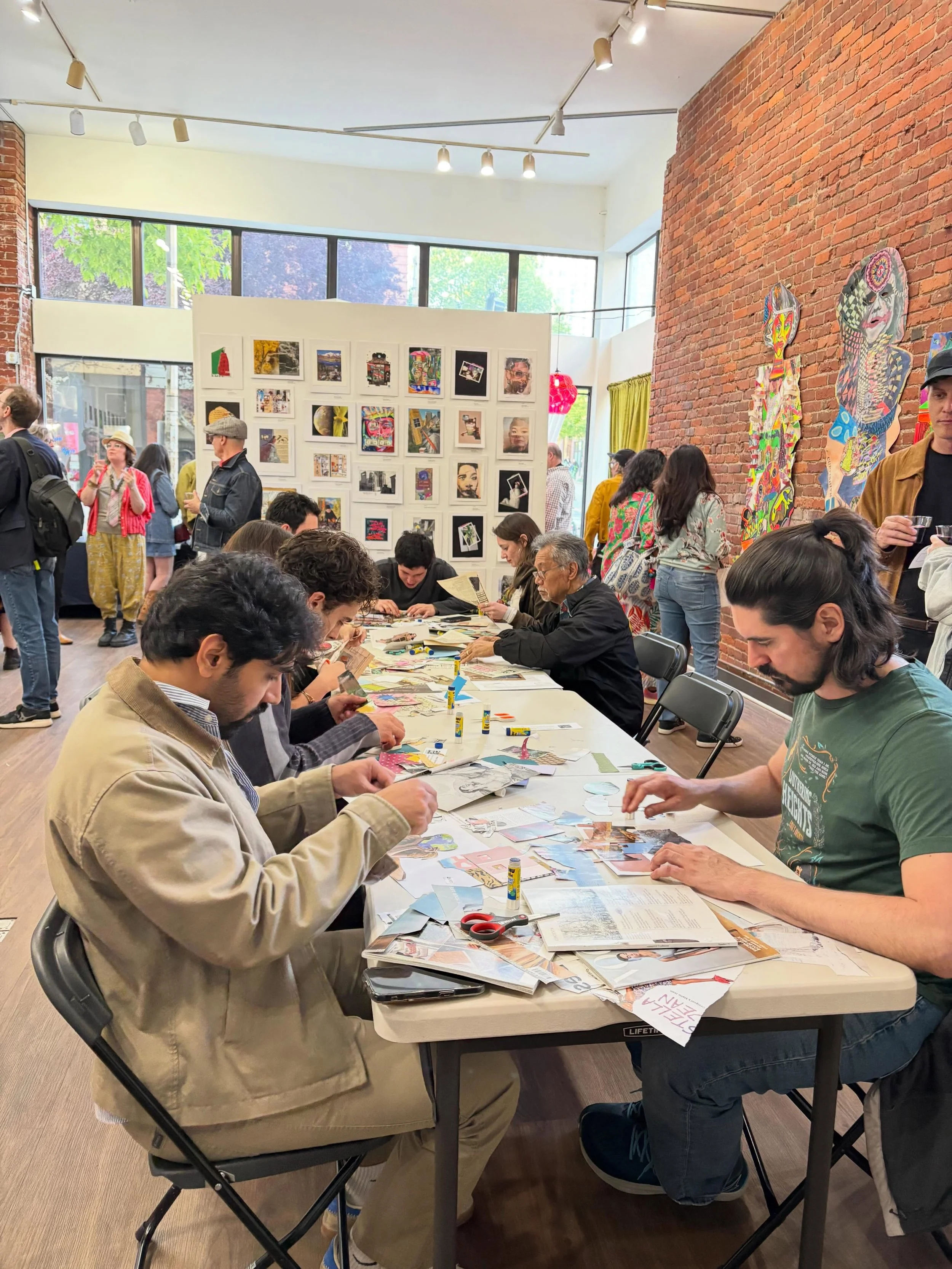 Our opening of Collage-O-Rama during the @belltownartwalk was a blast! #communitycollage #belltown #artexhibition #collage #fridaynight