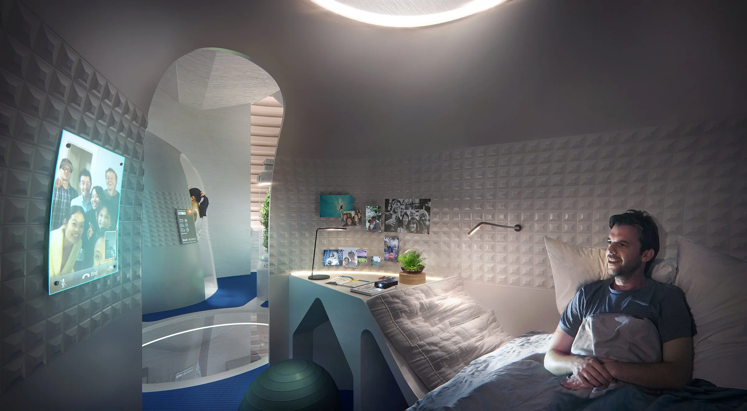 Crew quarters inside SpaceFactory's 3D-printed Mars habitat concept.