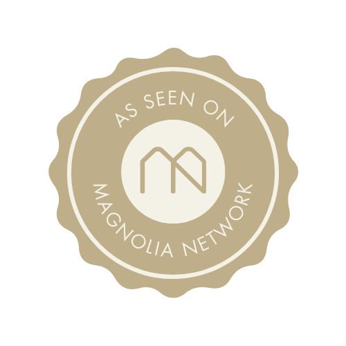 Seal with a scalloped edge, featuring the text "As Seen On Magnolia Network" encircling a central logo.