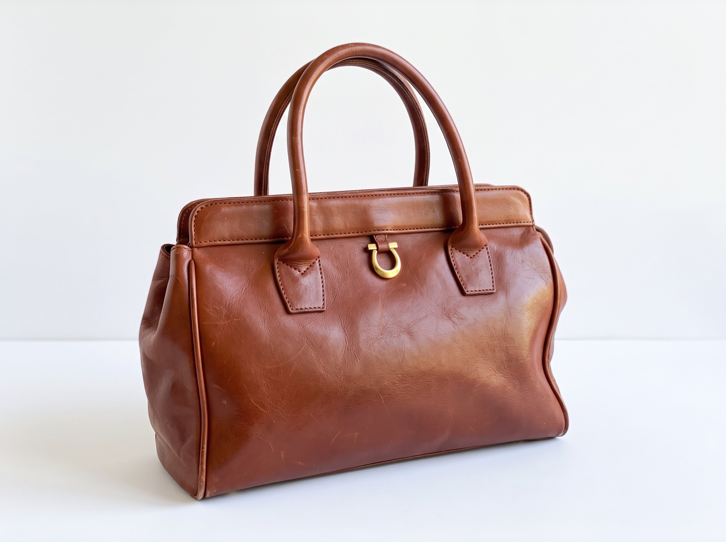 Vintage Etienne Aigner Cognac Brown Leather Satchel Handbag (Style 70008)