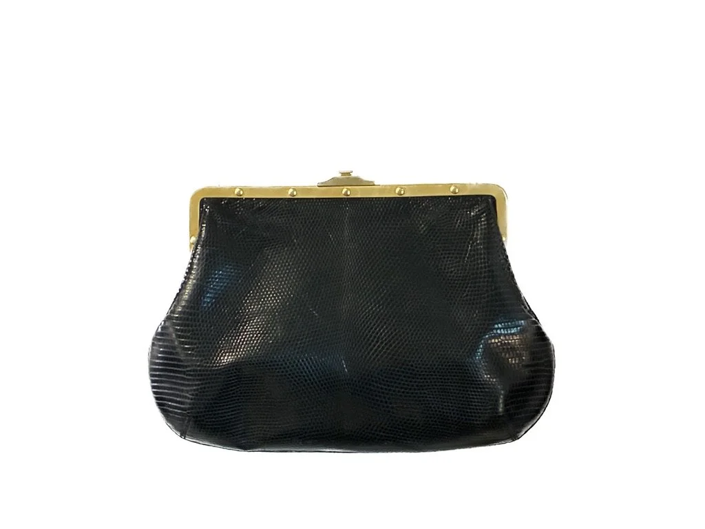1980s Suarez New York Black Genuine Lizard Convertible Chain Shoulder Bag Clutch
