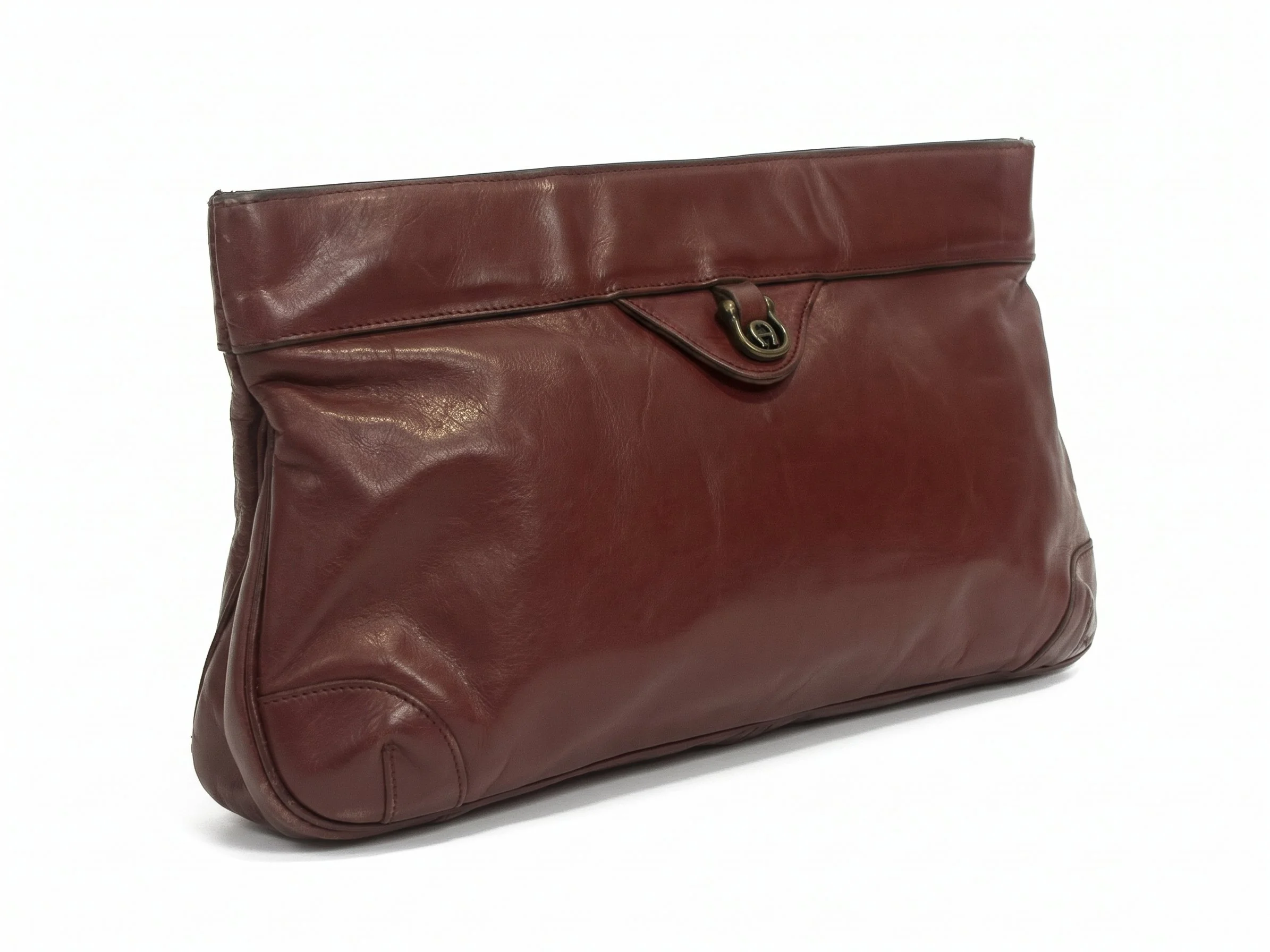 Vintage Etienne Aigner Oxblood Burgundy Leather Oversized Soft Frame Clutch