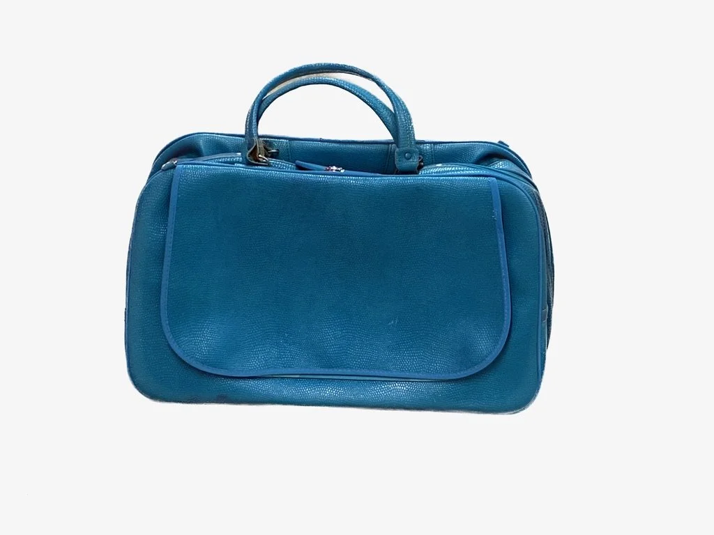 Vintage 1960s/1970s Teal Faux Leather Weekender | Retro Textured Travel Bag