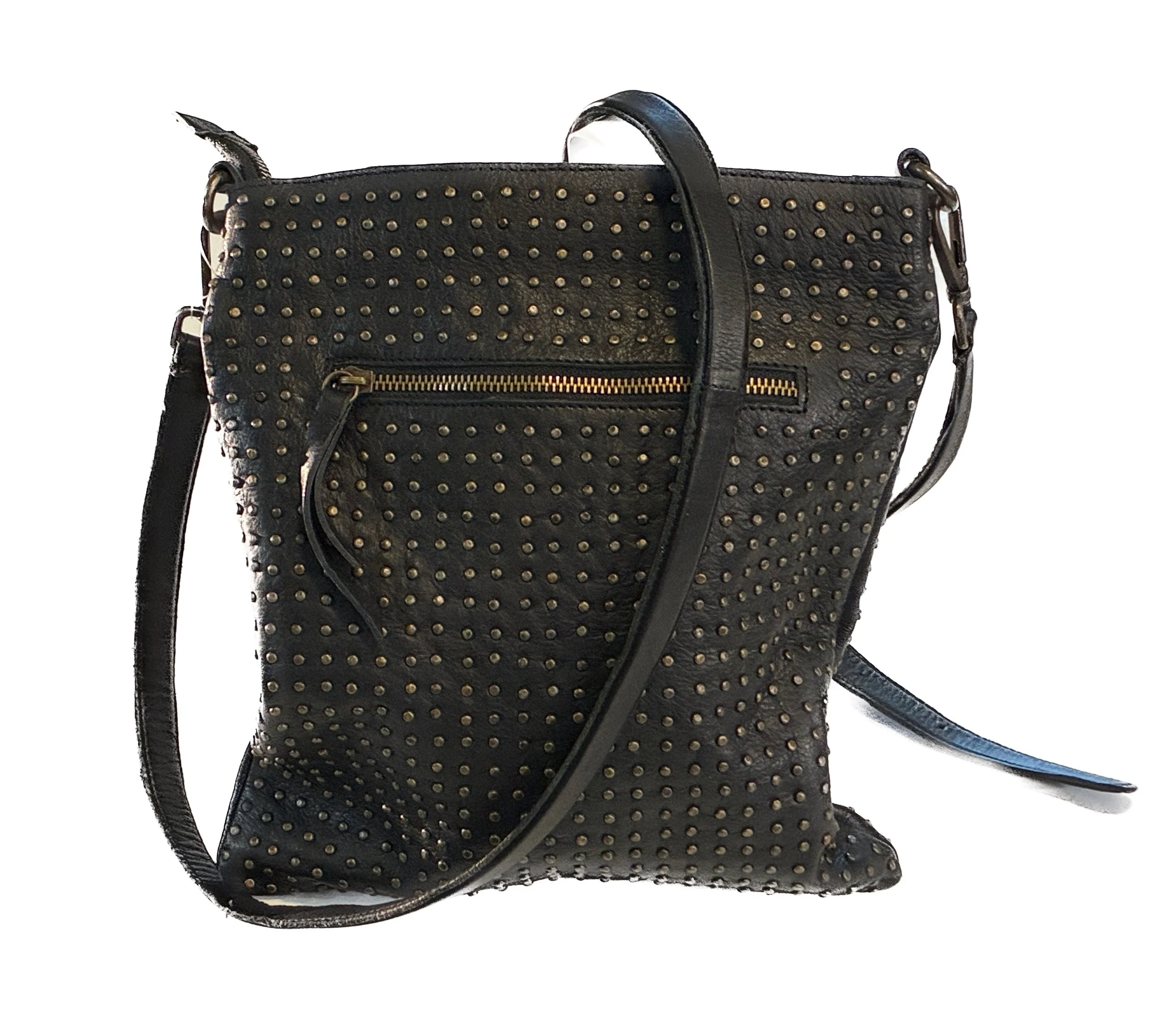 Platania Studded Black Leather Crossbody Bag, Made in Italy