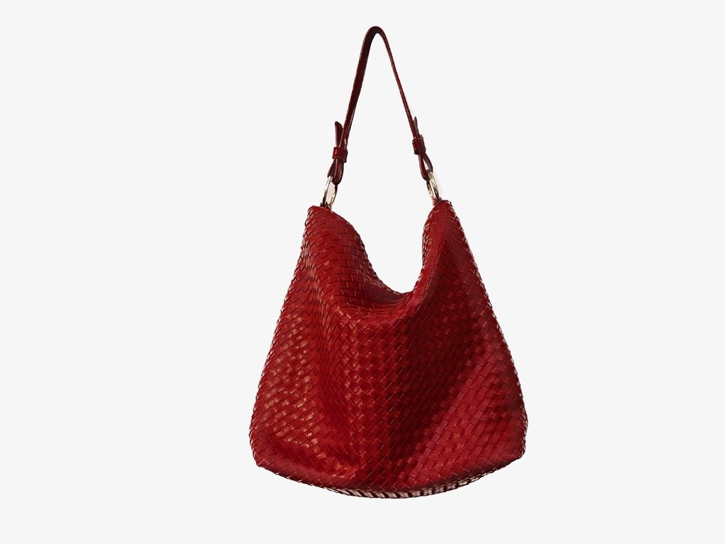 Lulu Dharma Crimson Red Woven Vegan Leather Hobo Shoulder Bag