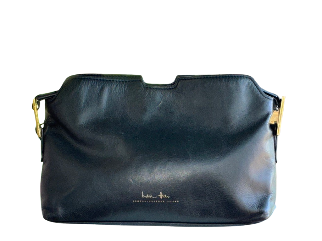 Carmen Clutch, in black Nappa leather, full frontal image by David Braselton