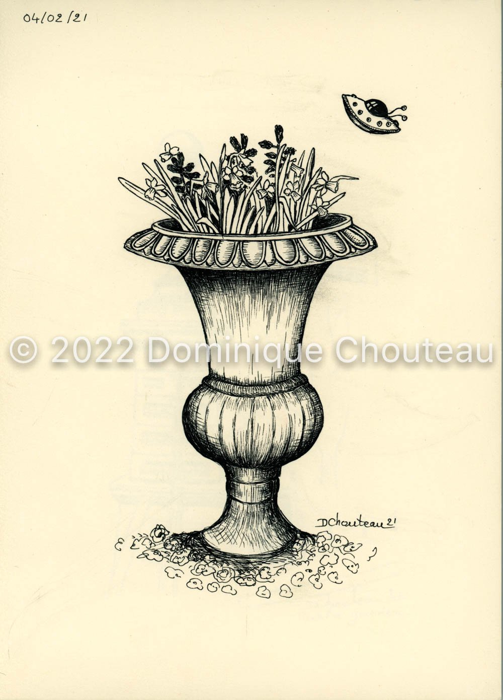 Flower urn with a visitor, 2021